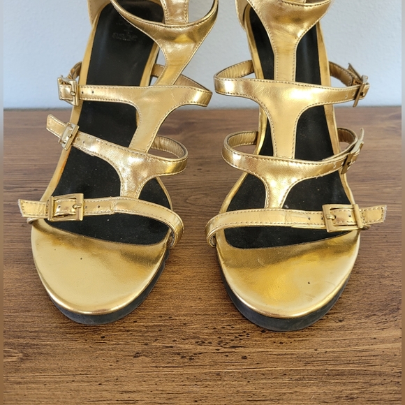 Beau & Ashe Kafka Stiletto Sz 10 Gold Gladiator Cage 4.5" Heel Chunky Tread - Picture 5 of 14